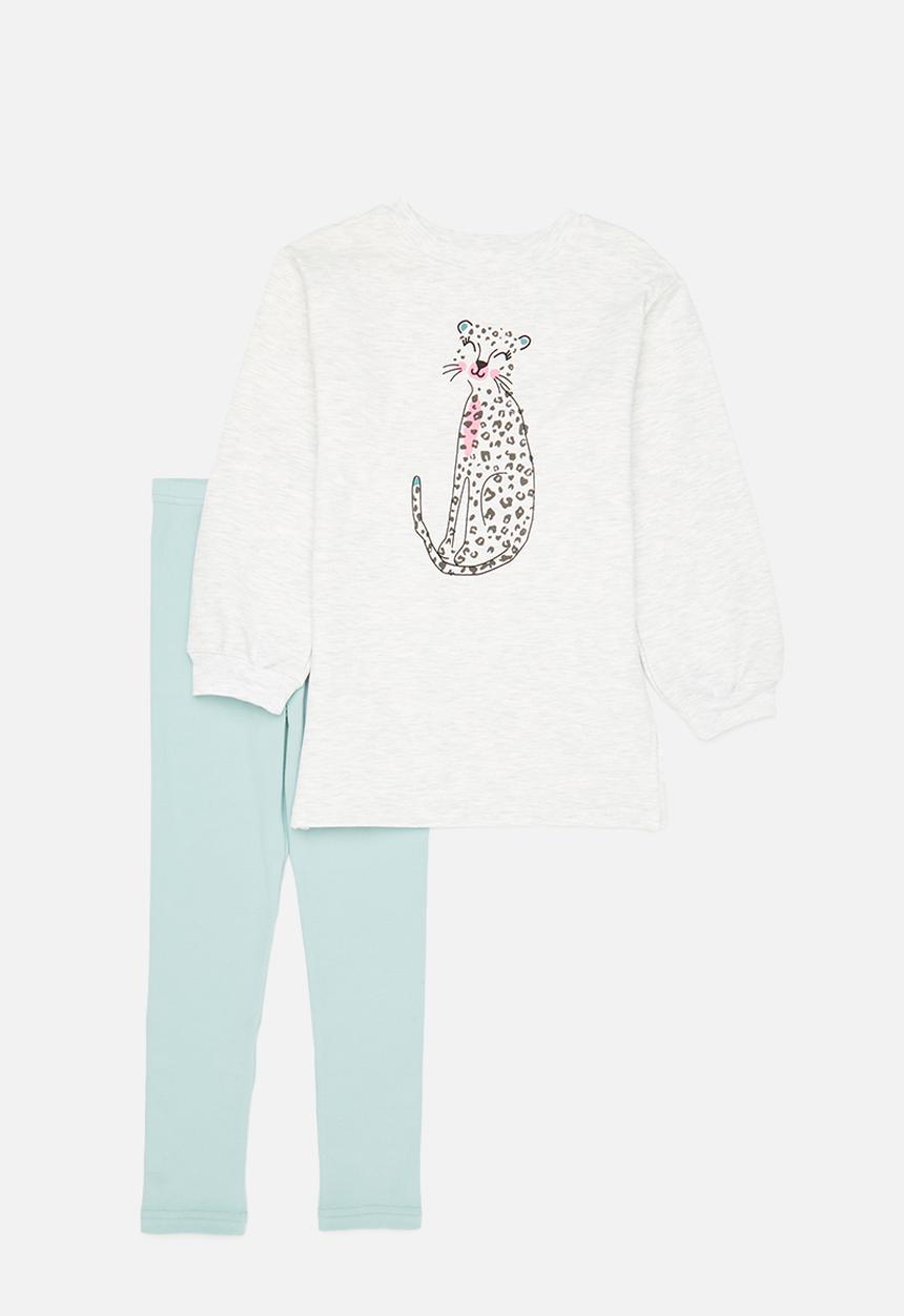 Superbalist Kids - Long length sweat top and legging set - milk & aqua
