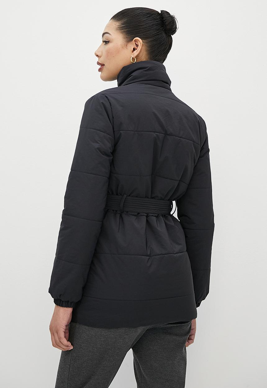 edit - Belted quilted puffer jacket - black