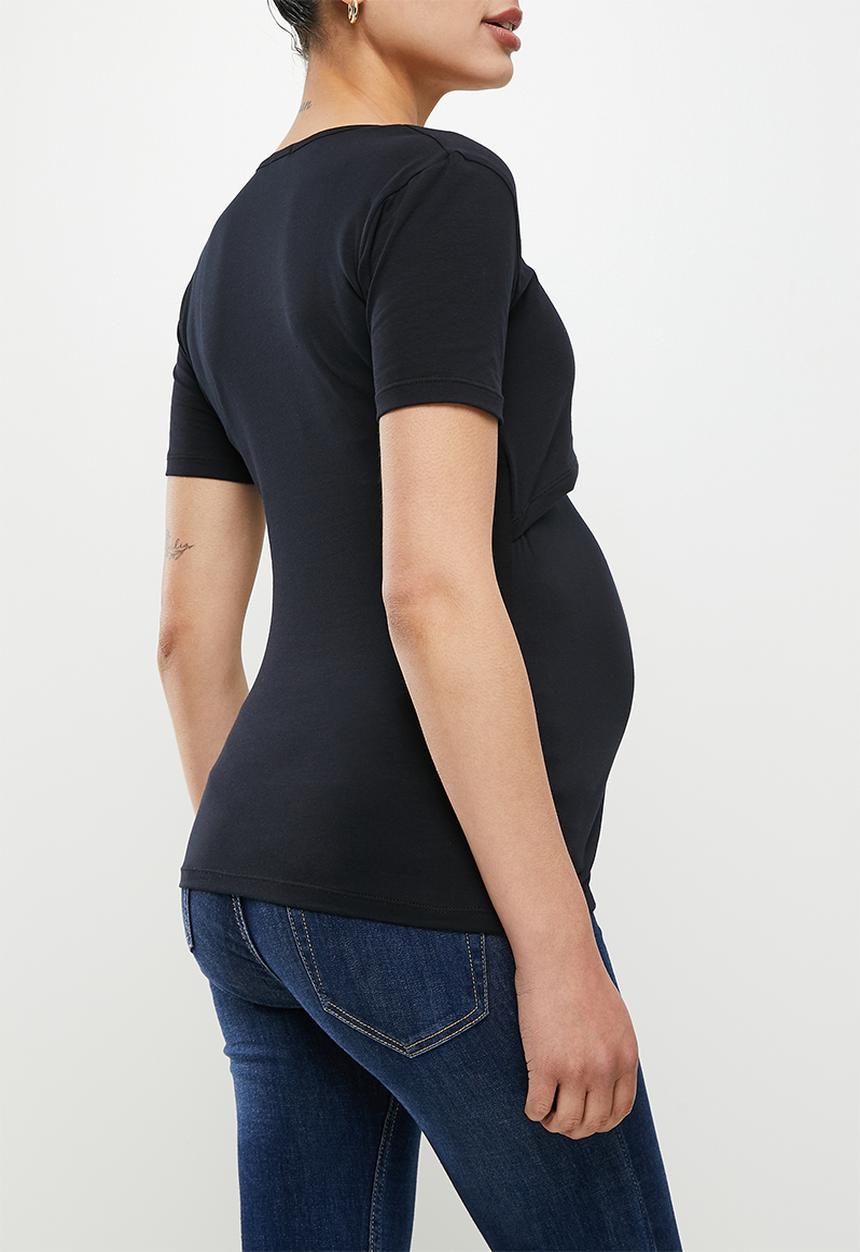 edit Maternity - Maternity wrap bodice nursing tee - black