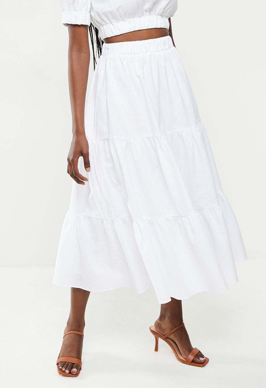 Glamorous - Tiered midi skirt coord - white
