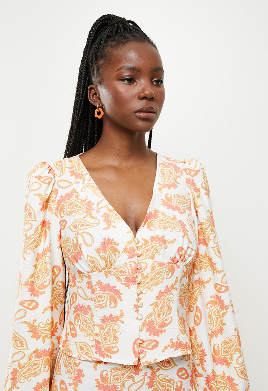 Glamorous - Paisley print button down corset blouse - multi
