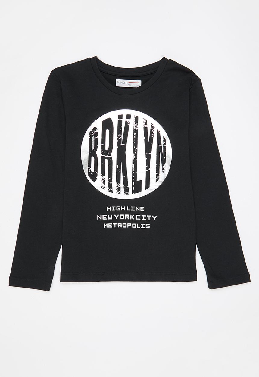MINOTI - Teen boys basic brklyn graphic crew tee - black 