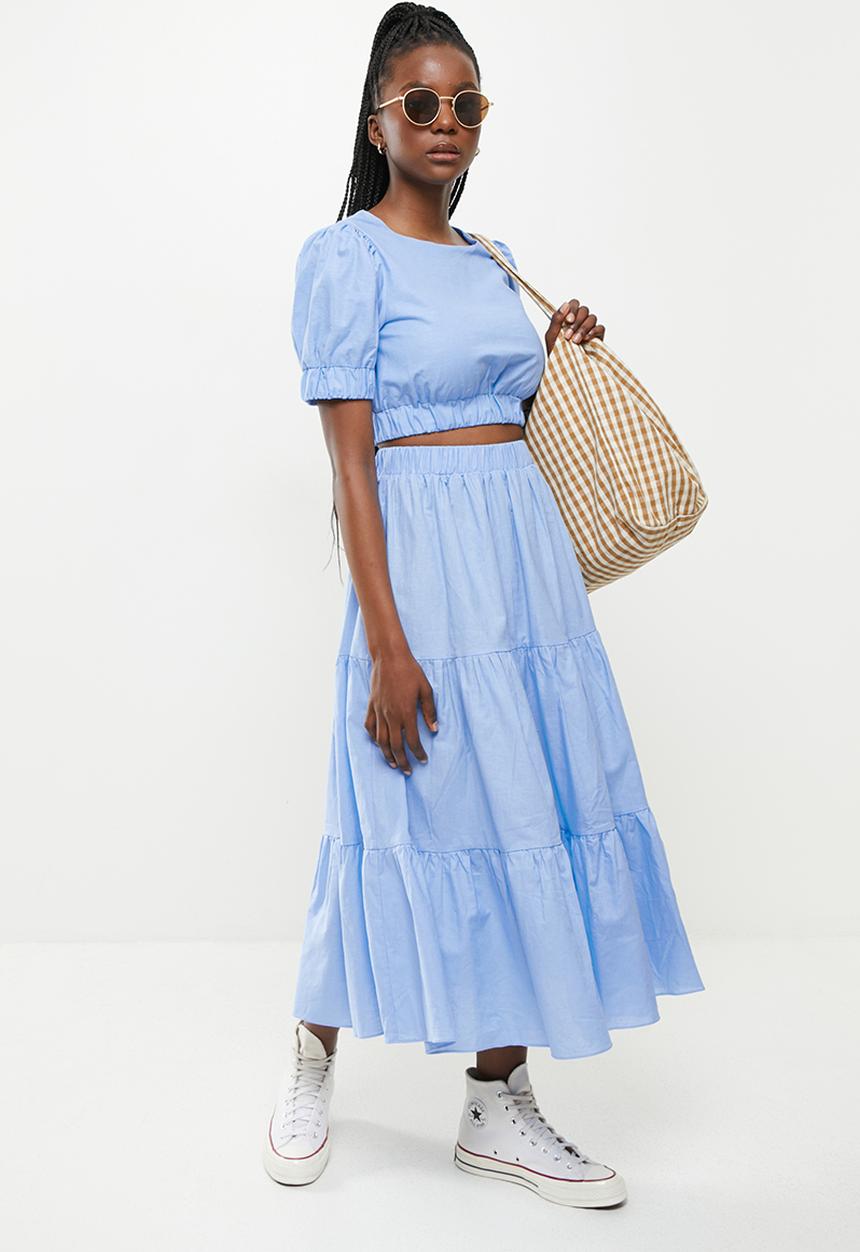 Glamorous - Tiered midi skirt coord - cornflower blue
