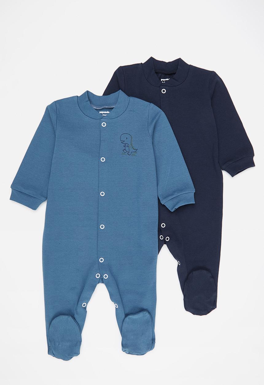 Pop Candy - Boys 2 pack long sleeve sleepsuit - blue & navy