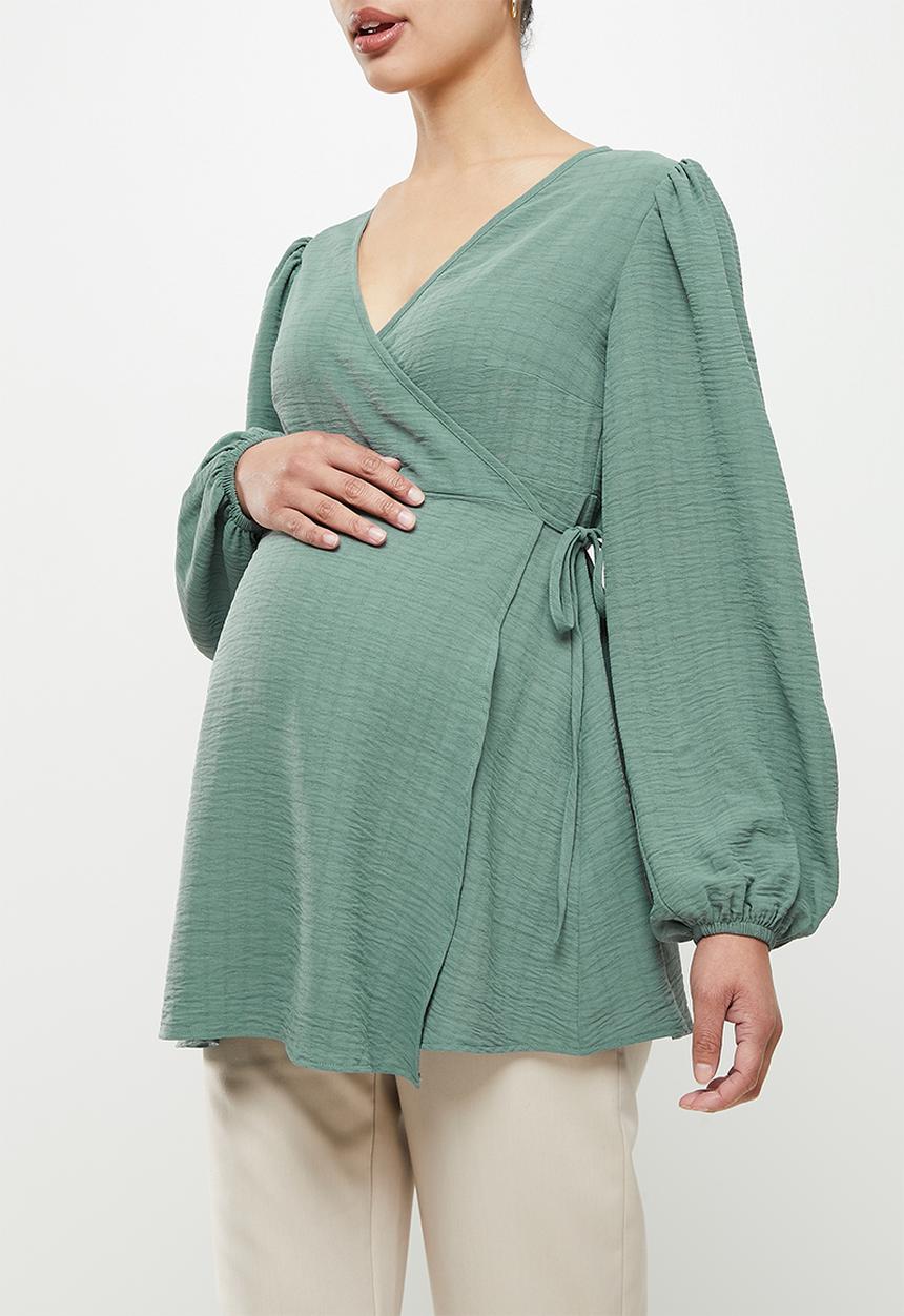 edit Maternity - Wrap satin blouse - frosty green