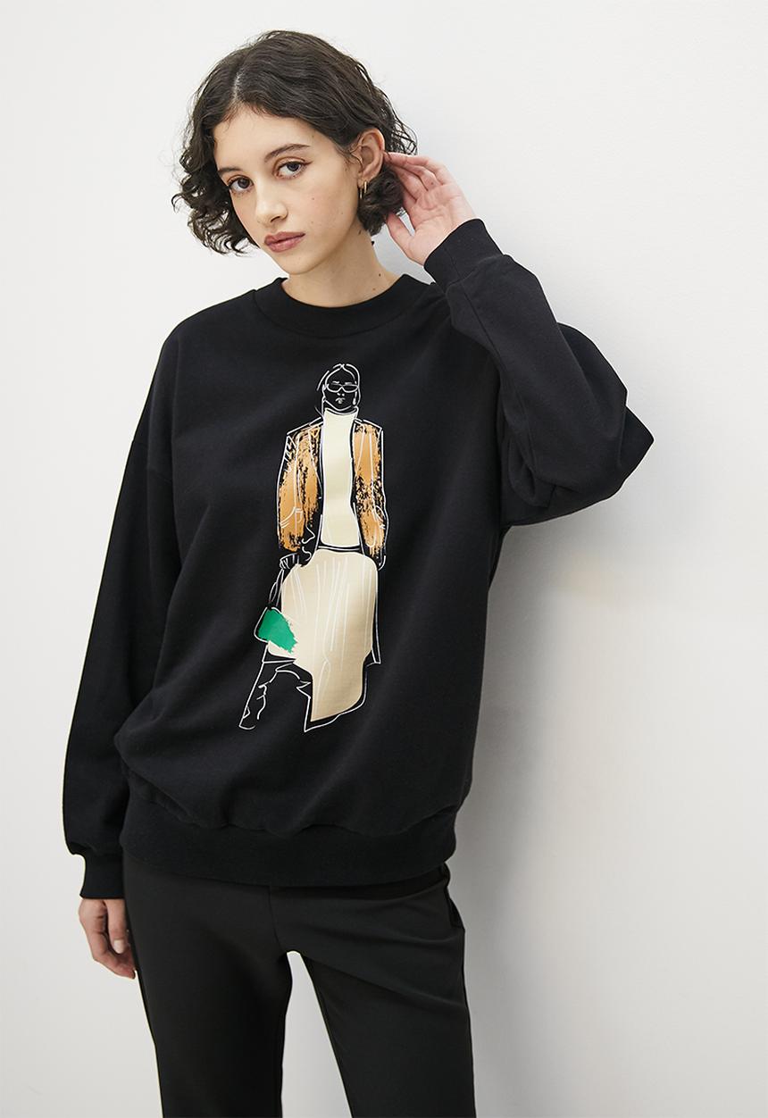 Superbalist - Graphic crew neck sweat - black