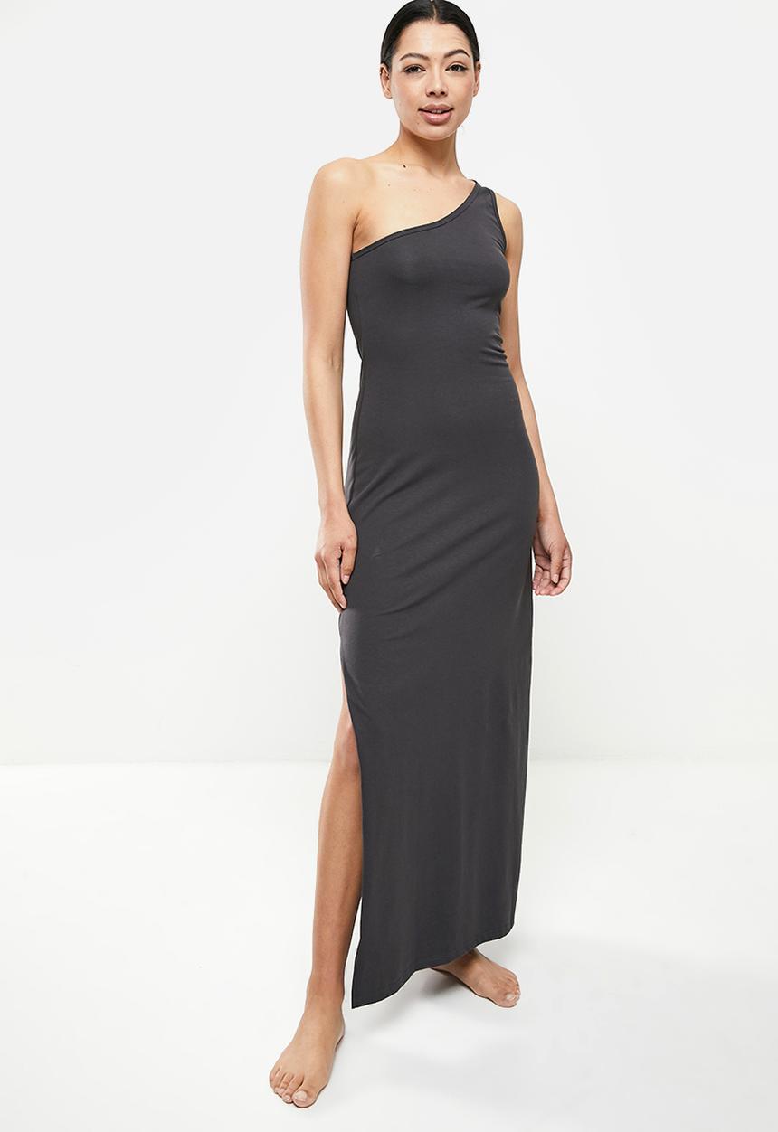 STRONG by T-Shirt Bed Co. - Morden maxi cold shoulder - deep charcoal