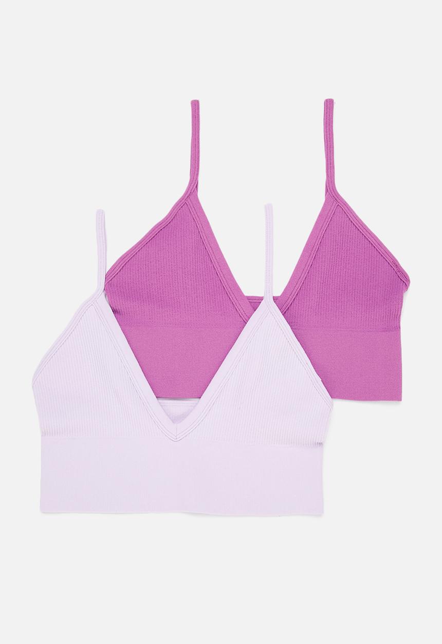 Cotton On - New love longline seamless bralette 2-pack - thistle & mauviene