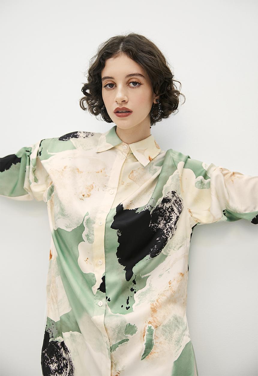 VELVET - Printed button through shirt - marble print
