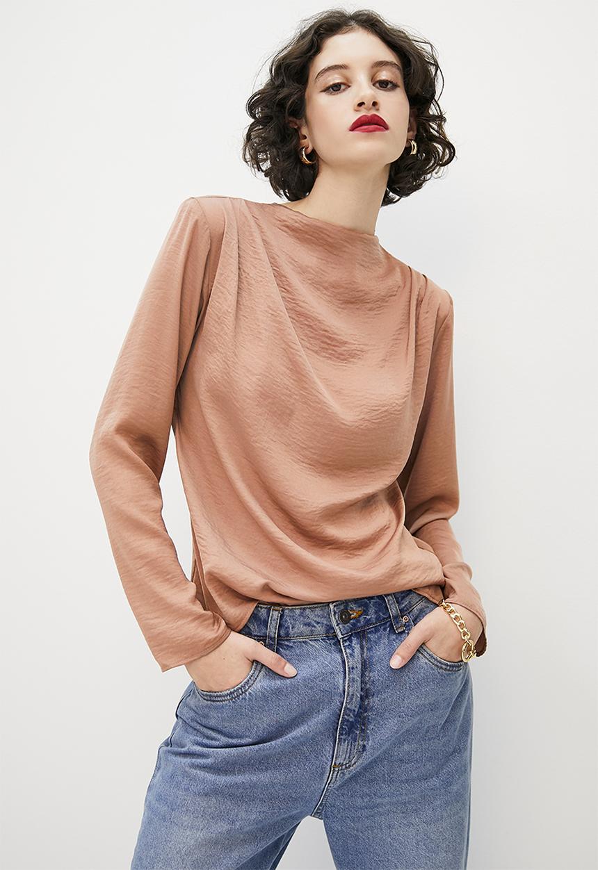 VELVET - Luxe draped neckline blouse - taupe
