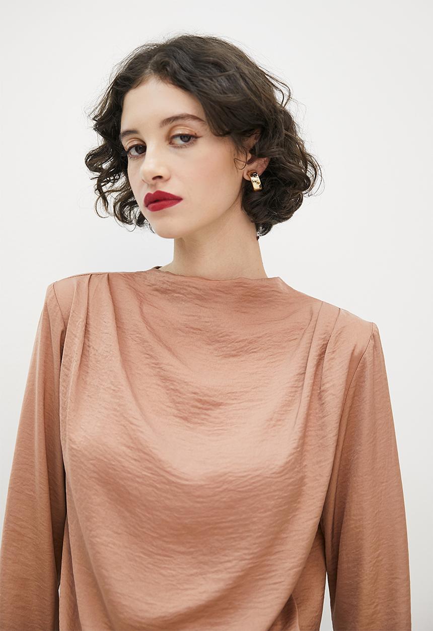 VELVET - Luxe draped neckline blouse - taupe