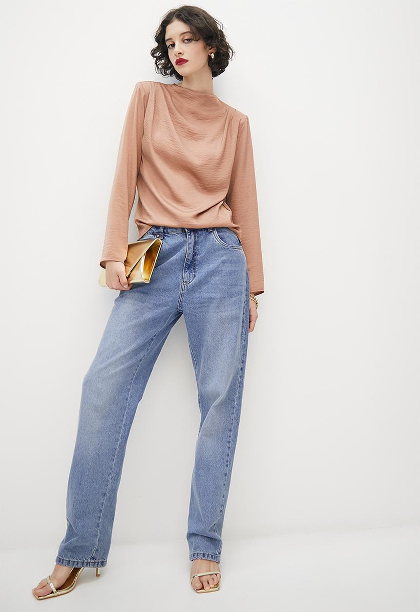 VELVET - Luxe draped neckline blouse - taupe