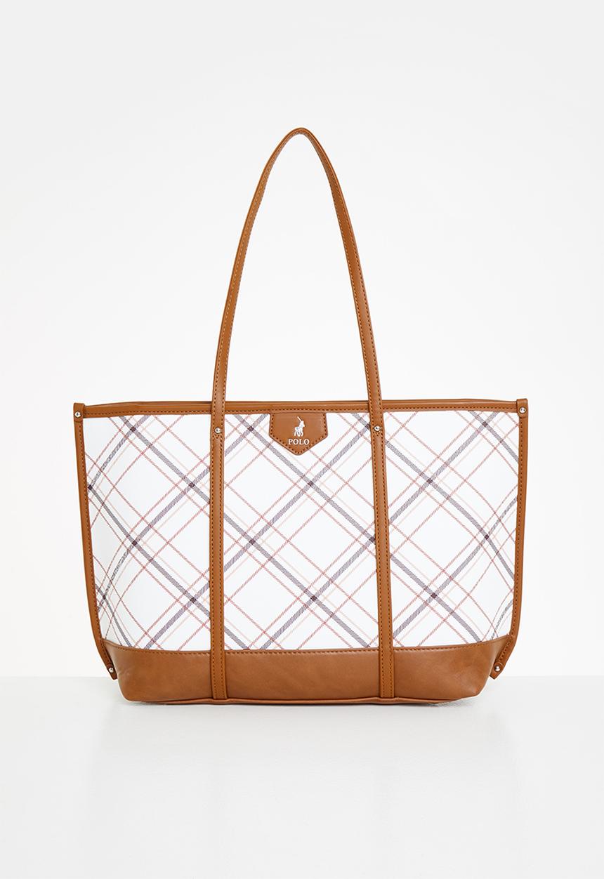 POLO - Tartan tote - white