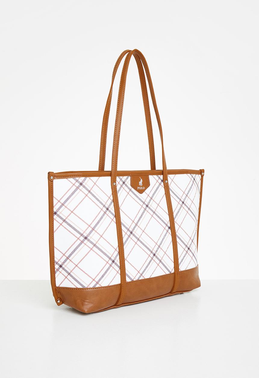 POLO - Tartan tote - white