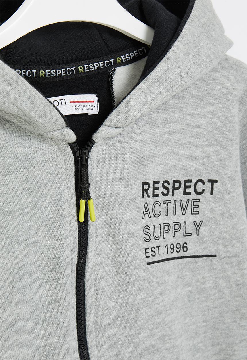 MINOTI - Teen boys respect fleece zip thru - grey 
