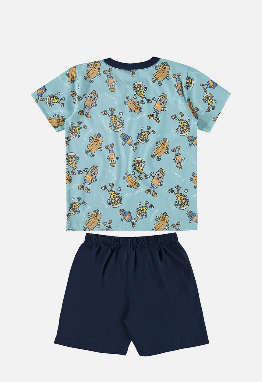 Quimby - Tee and bermuda pajama set - green & blue 
