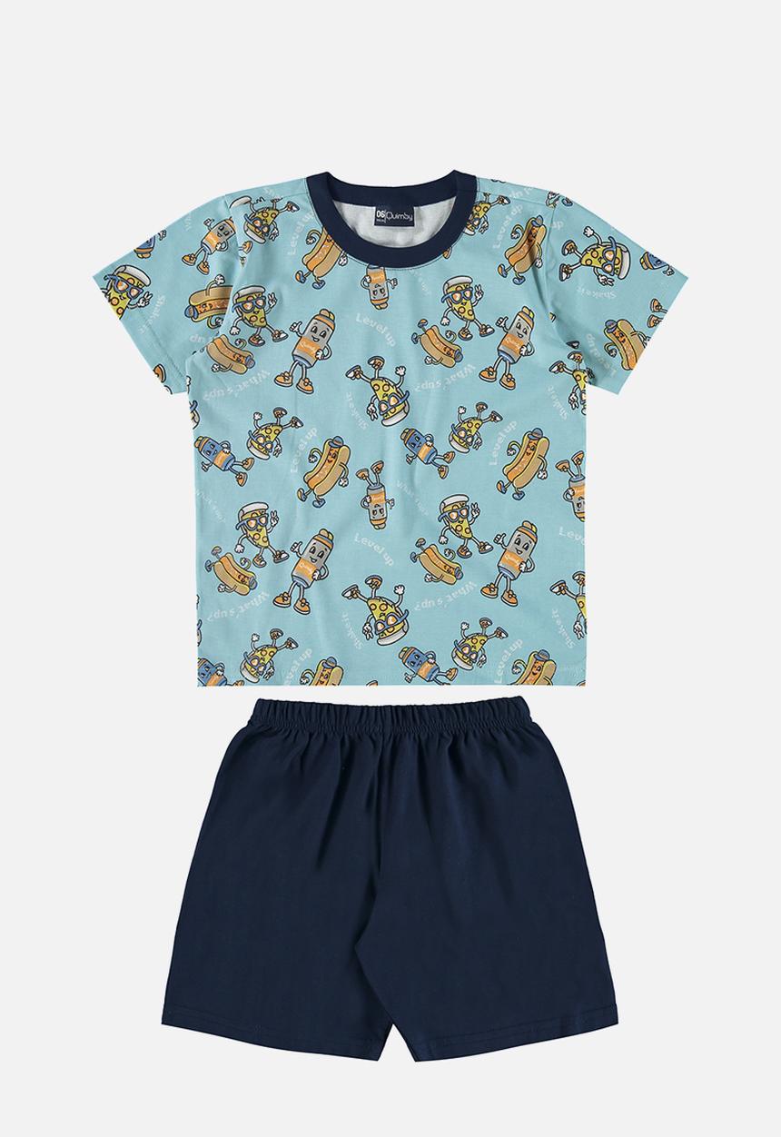 Quimby - Tee and bermuda pajama set - green & blue 