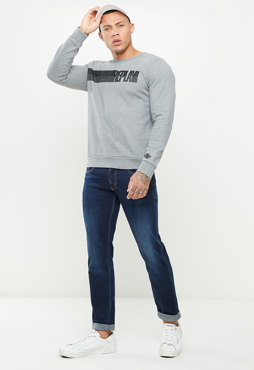 Replay - Replay side printed logo sweat crew - grey