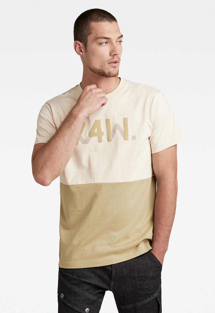 G-STAR - 7411 Cut & sewn tee - dark talc/light moss color block