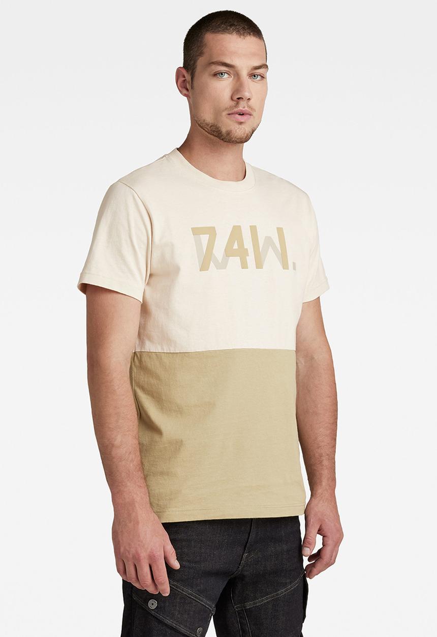 G-STAR - 7411 Cut & sewn tee - dark talc/light moss color block