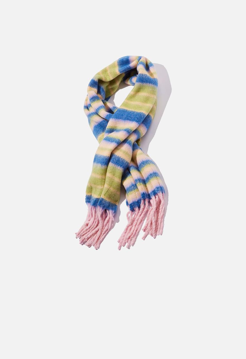 Rubi - Monica oversized brushed tassel scarf - splice stripe camper green