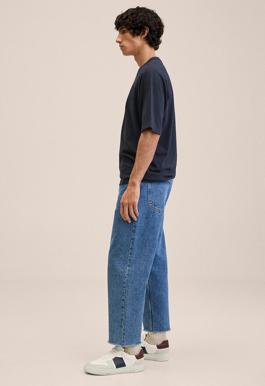MANGO - Nestor Tapered loose cropped jeans - mid blue 