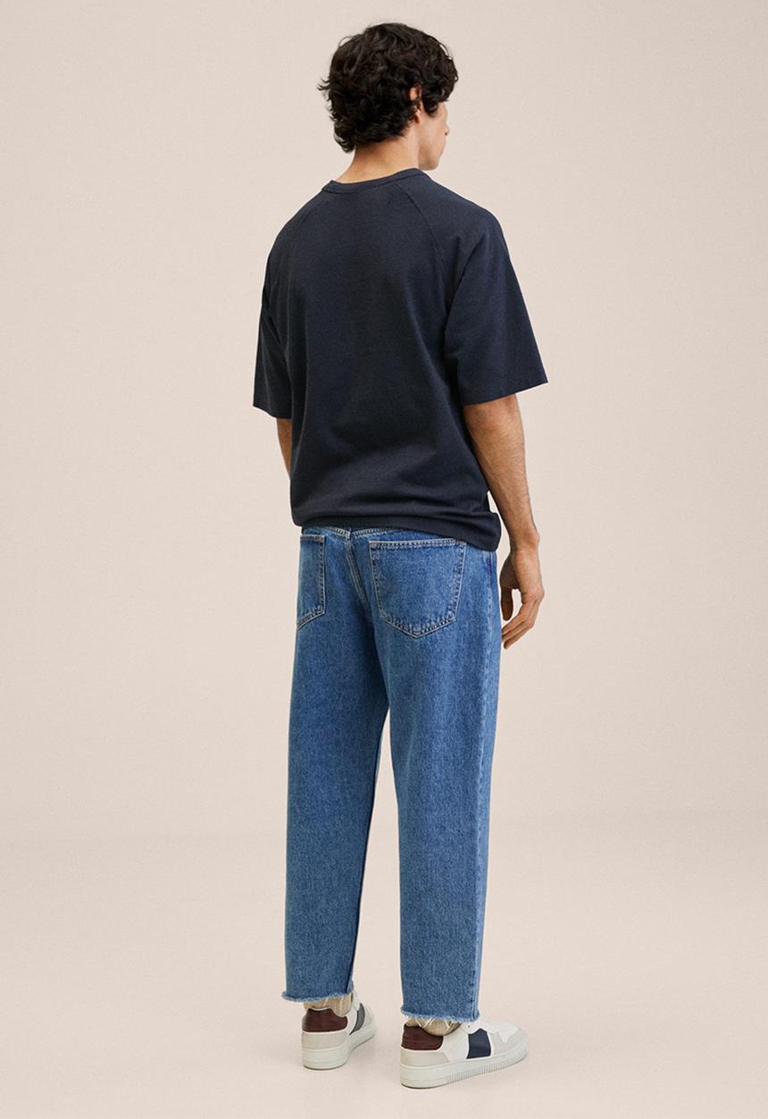 MANGO - Nestor Tapered loose cropped jeans - mid blue 