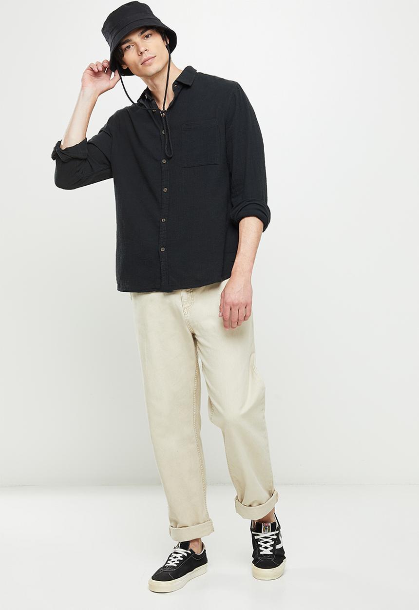 Cotton On - Camden long sleeve shirt - washed black cheesecloth