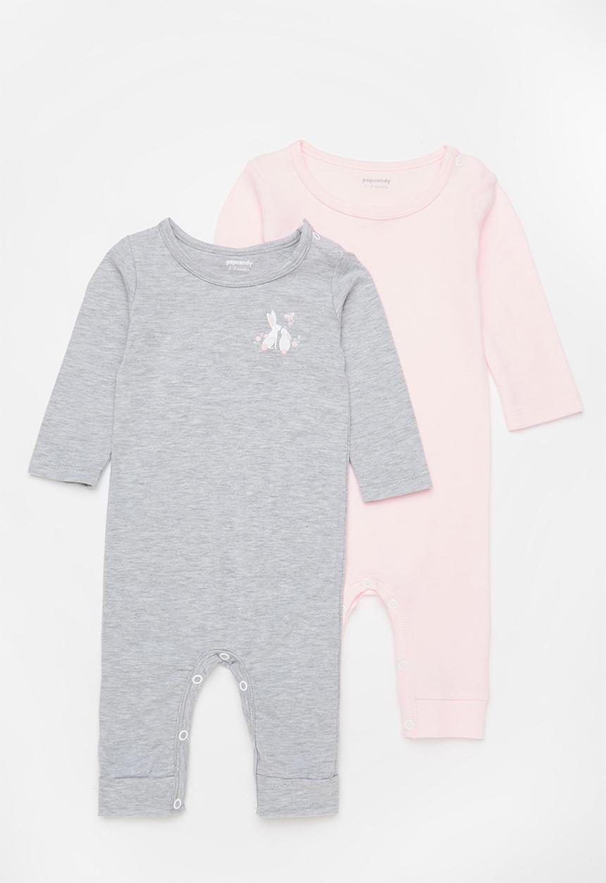 Pop Candy - Girls 2 pack romper - grey & pink