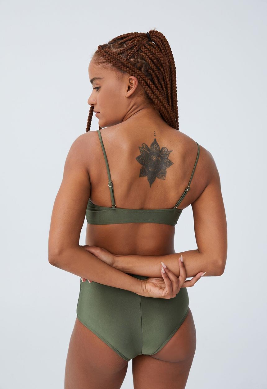 Cotton On - Scoop neck crop bikini top - warm khaki shimmer