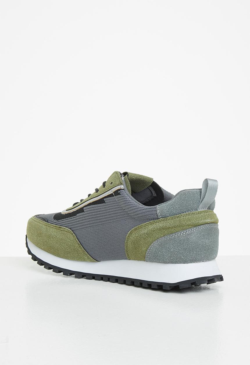 POLO - Faux suede knit trainer - olive & grey 