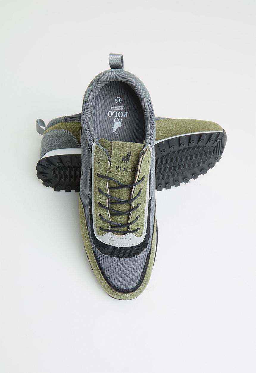 POLO - Faux suede knit trainer - olive & grey 