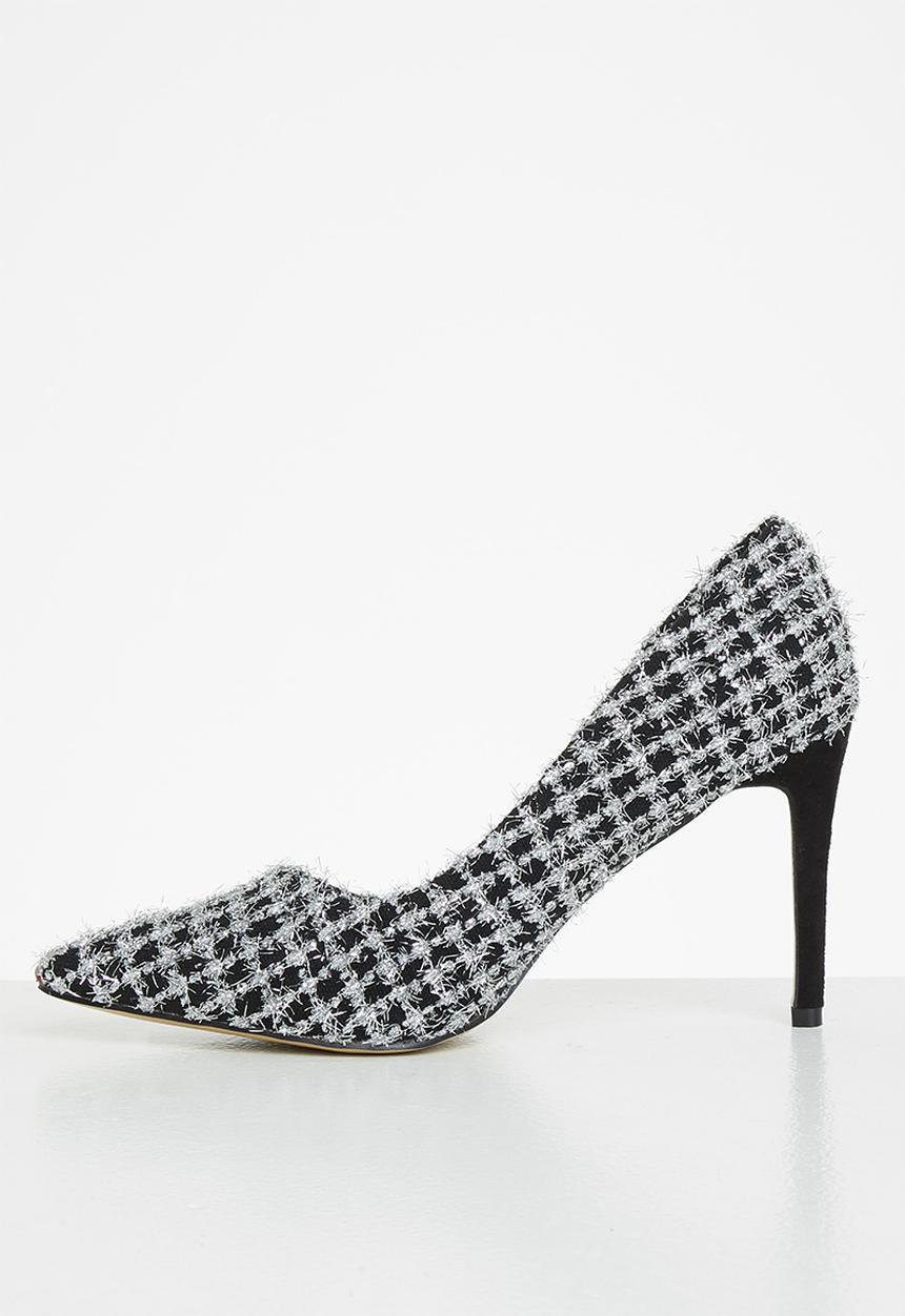 Plum - Disco glitz tweed court heel - black & silver