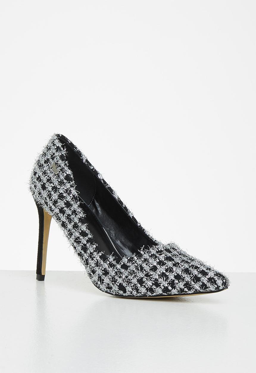 Plum - Disco glitz tweed court heel - black & silver