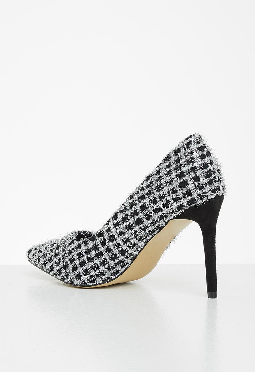 Plum - Disco glitz tweed court heel - black & silver