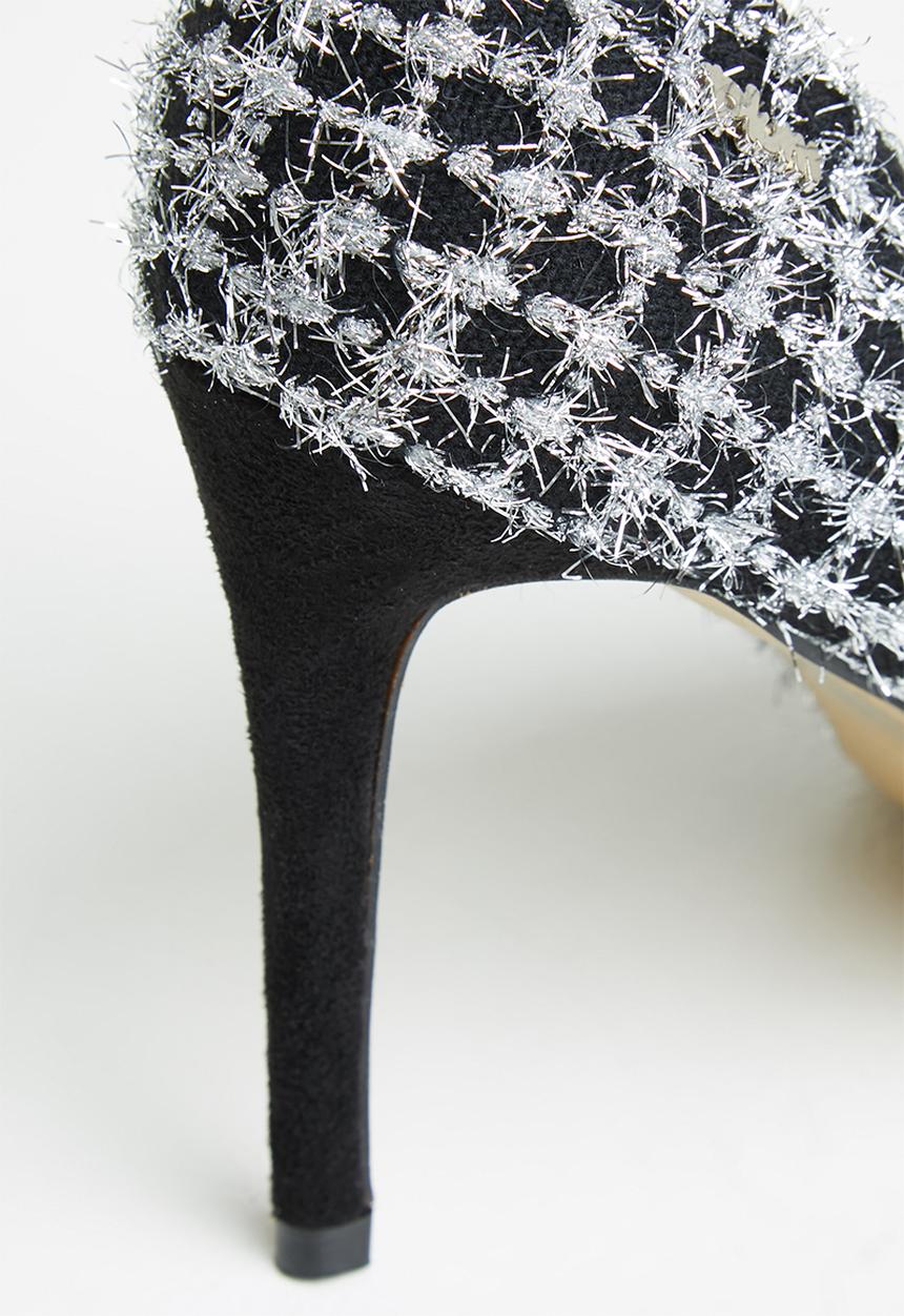 Plum - Disco glitz tweed court heel - black & silver