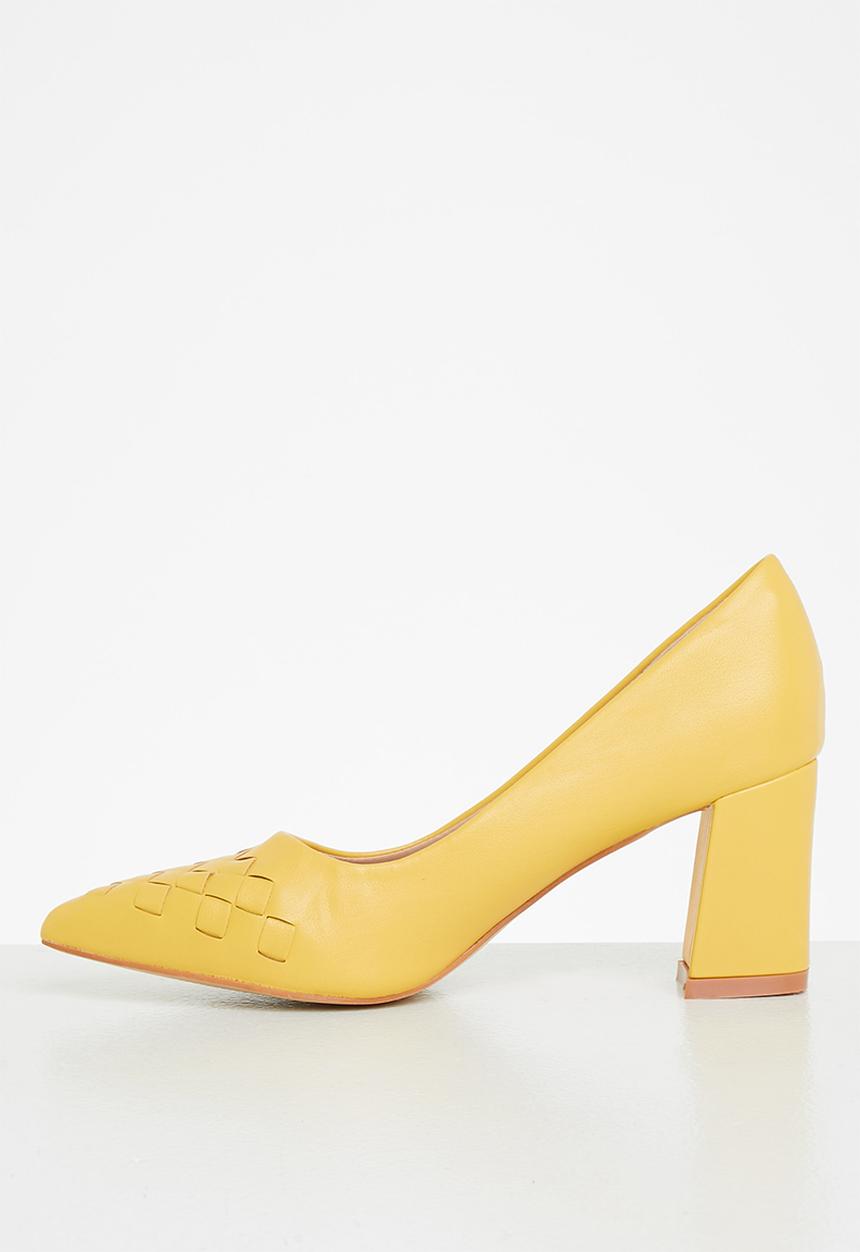 Plum - Holly plaited court heel - mustard