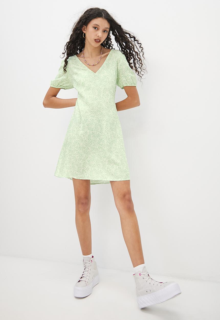 Blake - Fit and flare mini dress - sage ground floral