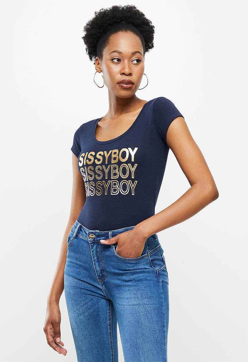 SISSY BOY - Shimmy shimmy: basic round neck fitted top - navy