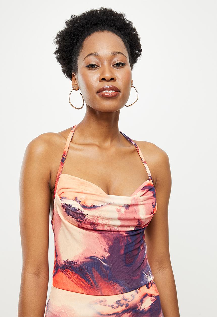 SISSY BOY - Printed maxi cowl dress - peach & purple