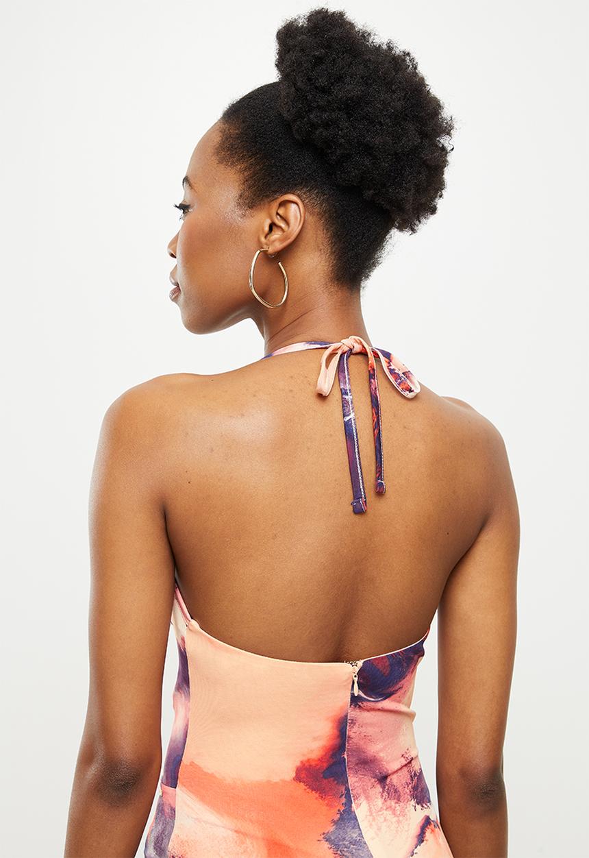 SISSY BOY - Printed maxi cowl dress - peach & purple