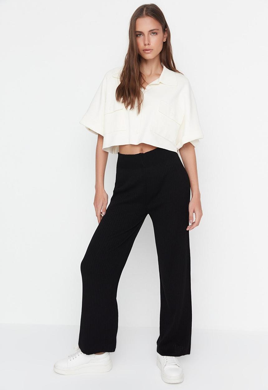 Trendyol - Corduroy knit trousers - black