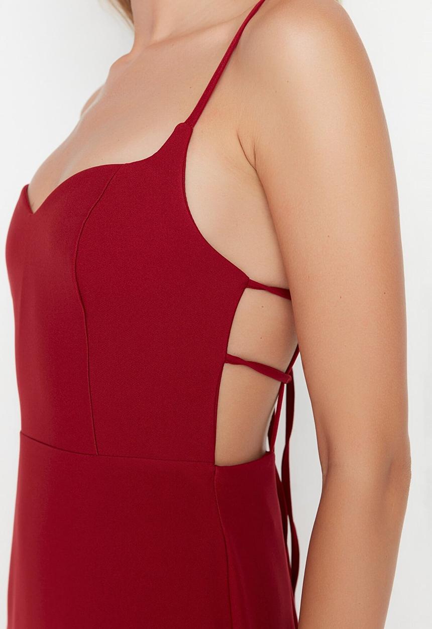 Trendyol - Sweetheart neck maxi dress - burgundy 