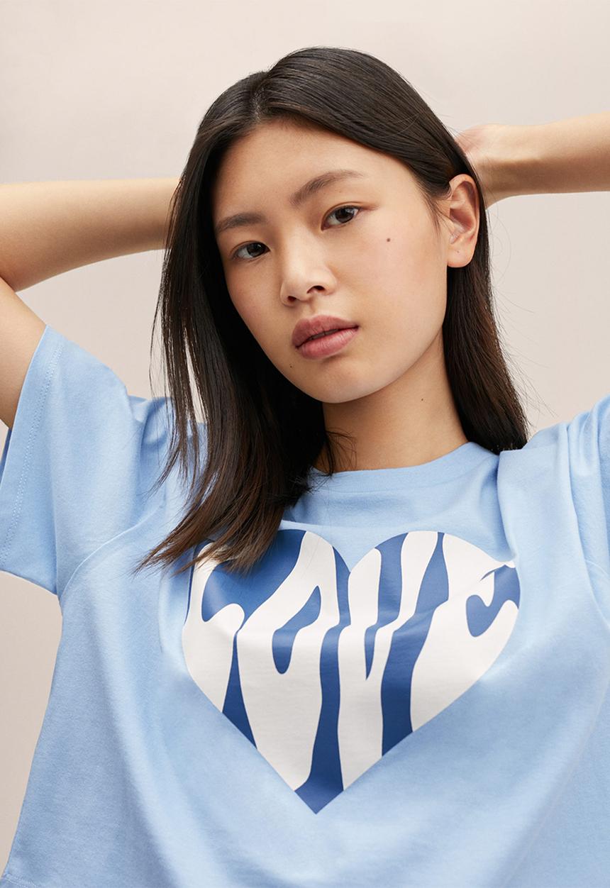 MANGO - T-shirt love - blue