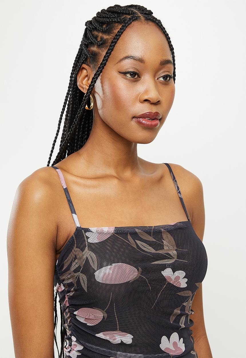 dailyfriday - Square neck mini dress - black based floral