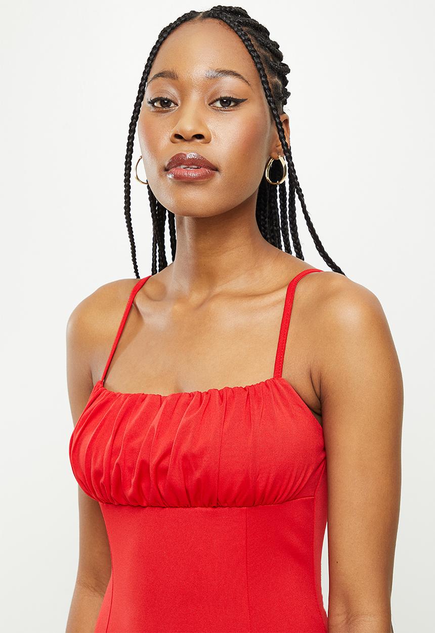dailyfriday - Square neck double slit dress - red
