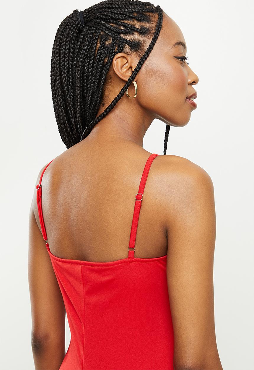 dailyfriday - Square neck double slit dress - red