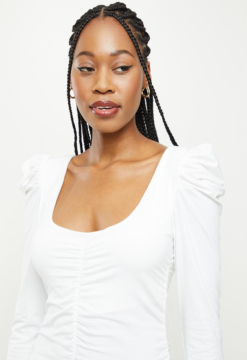 dailyfriday - Puff sleeve bodycon dress - white