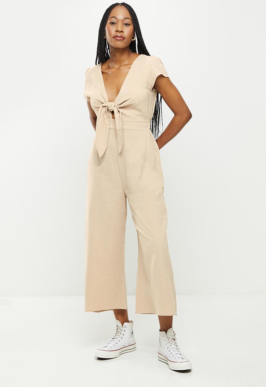 dailyfriday - Tie front wide leg jumpsuit - natural