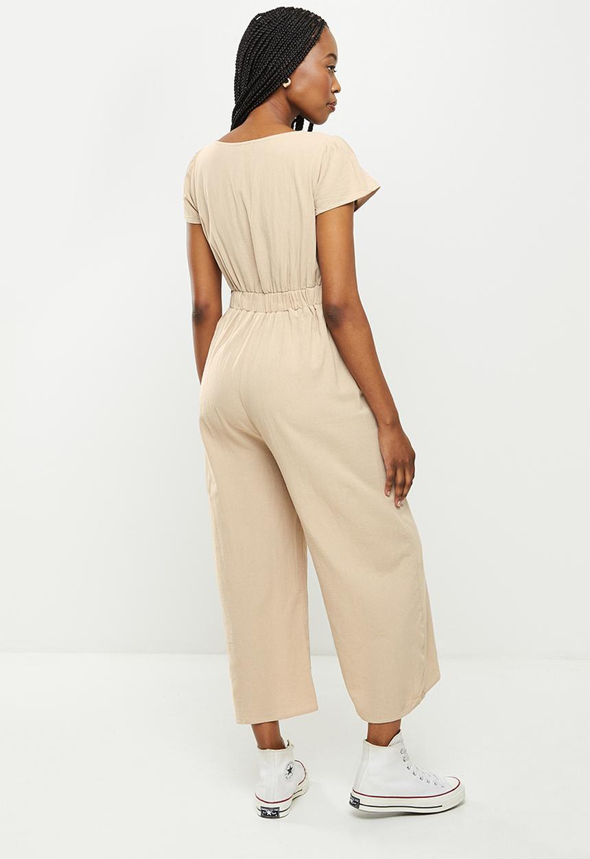 dailyfriday - Tie front wide leg jumpsuit - natural